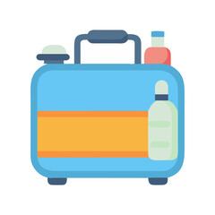 Suitcase packed with toiletries for travel vacation or holiday