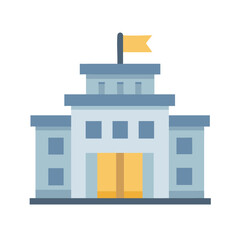 Flat vector illustration of a governmental building with flag