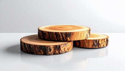 Rustic wooden platforms in a minimalist setting for product display with natural aesthetics