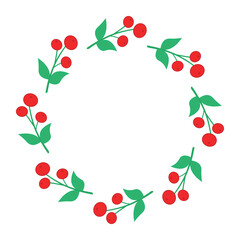 A wreath of holly berries. A wreath of holly berries on a white background. Round frame for Christmas and New Year decorations.
