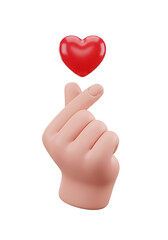 Obraz premium Hand gesture forming a heart shape with a red heart symbol above it isolated on transparent background