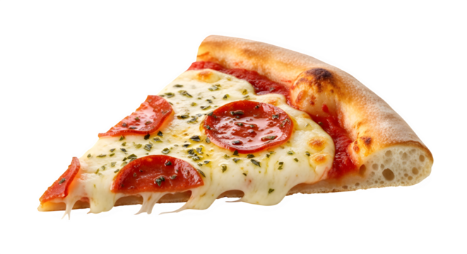 A delicious slice of pepperoni pizza, showcasing melted cheese, crispy crust, and savory toppings, perfect for food photography and culinary enthusiasts