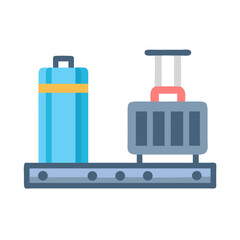 Stylized conveyer belt with luggage flat design illustration
