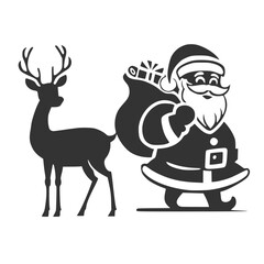 santa claus with reindeer sihouette vector illustration