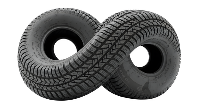 Two car tires forming infinity symbol