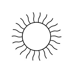 Outline drawing of sun with wavy radiating lines on transparent background silhouette