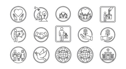 Strategic Business Model and Planning Thin Line Icon Set Vector