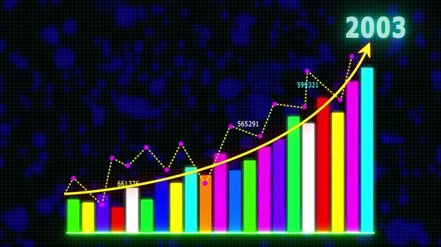 Business growth concept in allusive graph chart showing marketing sales profit increasing to future target .Excellent financial status of corporate business rise up, 2003 new year business background