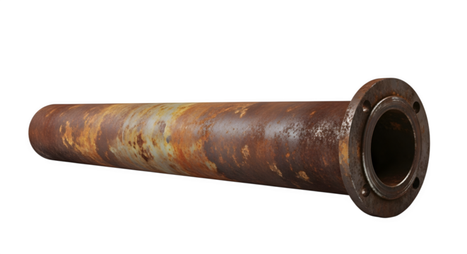 Rusty metal pipe with flanges