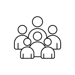 Outline illustration of a group of seven people on transparent background silhouette