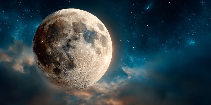 Moon glowing against a star filled night sky