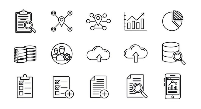 Building and Construction Site Management Thin Line Icon Set