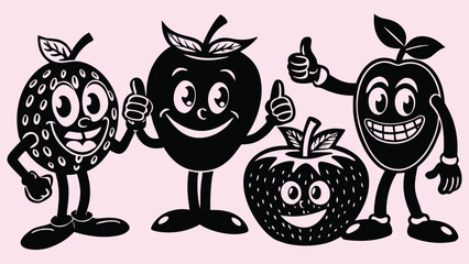 Fototapeta premium Cute cartoon vector illustration set of funny fruit, vegetable, and Easter egg characters