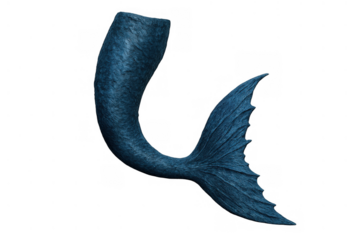 Blue mermaid tail isolated on transparent background, mythical creature, fantasy underwater adventure design element