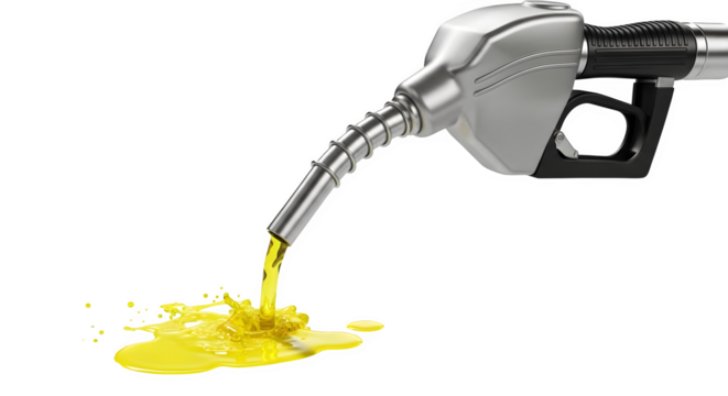 Fuel nozzle pouring gasoline