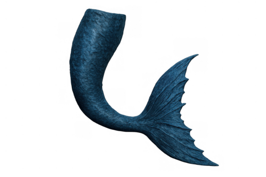Blue mermaid tail isolated on transparent background, mythical creature, fantasy underwater adventure design element