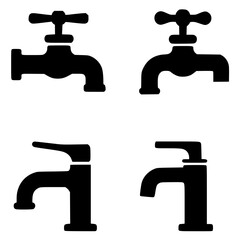 4 faucet icons, black, transparent background