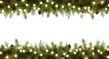 Christmas tree branches with lights isolated on transparent background