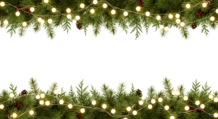 Christmas tree branches with lights isolated on transparent background