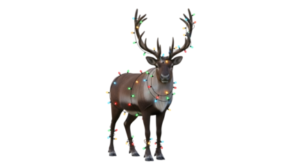 Christmas reindeer decoration with lights isolated on transparent background