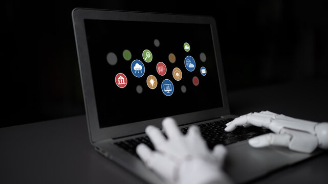 AI assists in organizing and visualizing a digital ecosystem of business icons to represent key services like finance, analytics, and secure cloud platforms in modern industries Latch