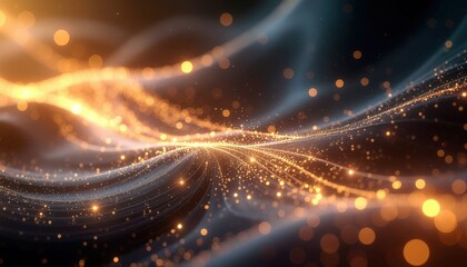 Abstract luminous trails of golden light creating dynamic flow and energy