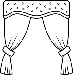Elegant Window Curtains in Simple Line Art Vector Illustration. Perfect for coloring pages, home decor designs, textile prints, interior decoration concepts and educational materials.