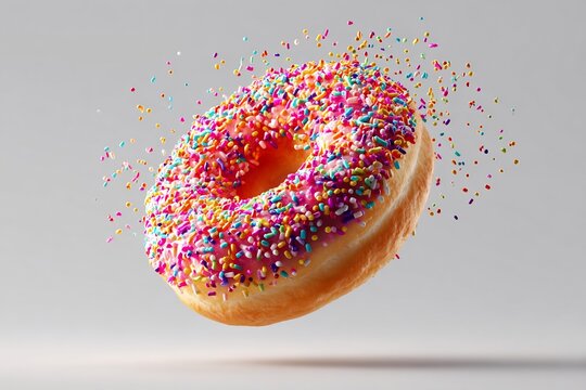  Donut Mockup In Motion Colorful Frosted Donut With Sprinkles Falling Mid-Air, Soft Motion Blur On Edges, Studio-Quality Lighting, Isolated Transparent Background Perfect For Bakery And Des