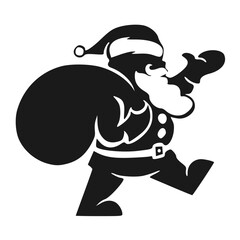 santa claus with gift bag silhouette vector illustration 