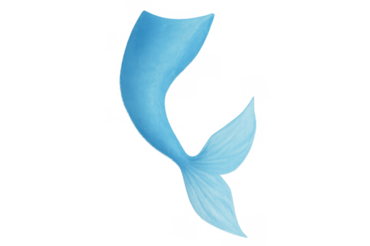 Blue watercolor mermaid tail with flowing fin, mythical under the sea creature for fantasy design, transparent background