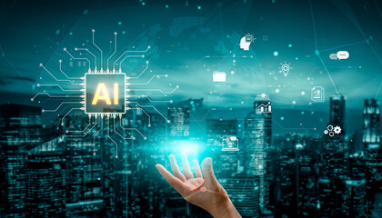 An enterprise AI toolkit for automating business processes. The central processor powers various functions, including data management, chatbot services, and workflow automation. Fermion