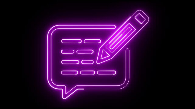 Glowing pink neon pencil and text box symbolizing creativity and communication 4k Loop.