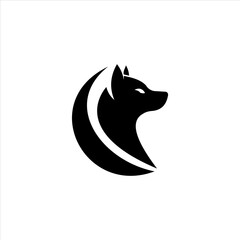 Black Wolf or Fox Head Vector Logo, Minimalist C-Shaped Curve.