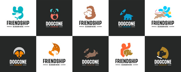 collection of dog logos, pet symbols, compassion, friendship, care, graphic design vector.