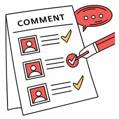 Comment form with checkmarks and a speech bubble illustration