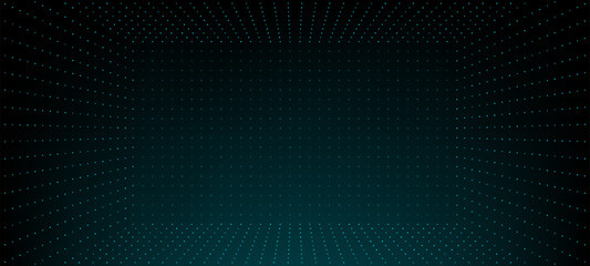 Digital tunnel with glowing data points. Futuristic hud vector graphic design for technology background. Cyber network visualization.