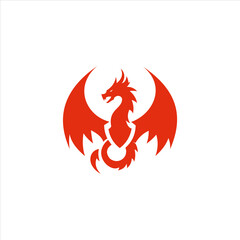 Red Dragon with Wings Vector Logo, Shield or Crest Shape Concept.