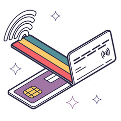 Isometric view of contactless payment cards with wifi signal