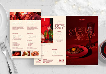 Christmas Menu Brochure & Pamphlet Template for Hotels & Restaurants to Promote Christmas Dinner Events