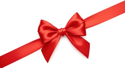 Vibrant red satin bow and flowing ribbon isolated against a clean white background, perfect for holiday, gift, and decoration designs, vivid, textile, decorative