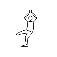 Person standing on one leg with hands raised outline on transparent background silhouette