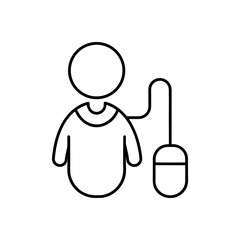Person with a computer mouse line drawing simple on transparent background silhouette