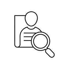 Person document and magnifying glass line drawing on transparent background silhouette