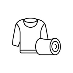 Outline drawing of a folded shirt and rolled fabric on transparent background silhouette