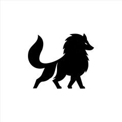 Black Wolf or Fox Silhouette Logo, Standing Pose, Majestic and Bold.