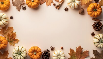 Harvest celebration with pumpkins and autumn leaves cozy home decor flat lay arrangement warm color palette seasonal aesthetics