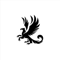 Heraldic Black Griffin Vector Logo, Mythical Creature with Powerful Wings.