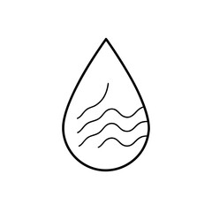 Minimalist water drop with wavy lines inside shape art on transparent background silhouette