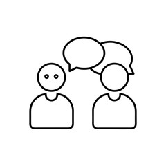 Two people having a conversation with speech bubbles on transparent background silhouette