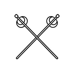 Two crossed fencing swords with circular guards shown on transparent background silhouette
